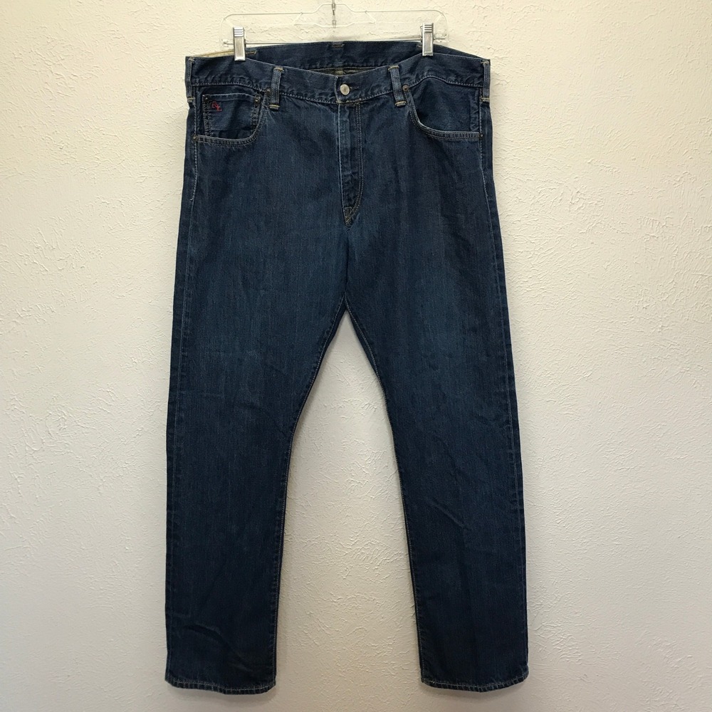 Polo Ralph Lauren Varick Slim 625 Jeans Men 38x30 Blue Distressed Denim Mid Rise